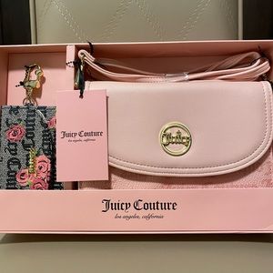 Juicy Couture Pink Flap Crossbody Bag With Rose Print Wallet Gift Set